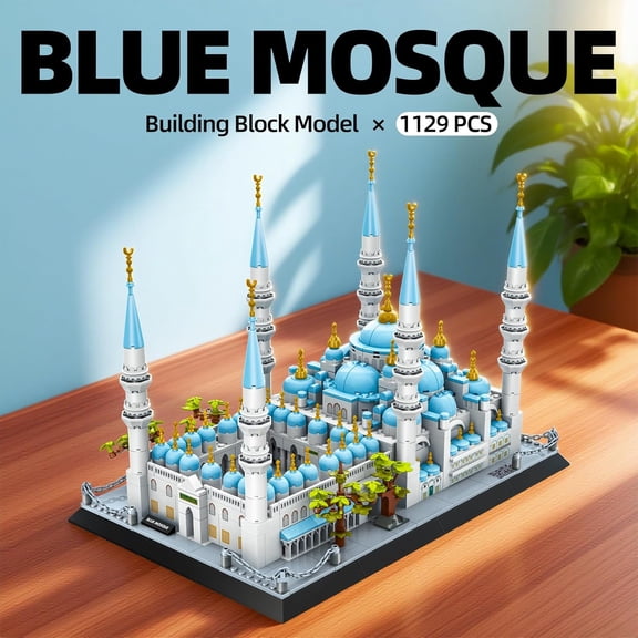 Ylutex Blue Mosque Building Block Set,Istanbul Trkiye Sultan Ahmed Mosque Architecture Model Kit for Adults,Educational Display Toy compatible with major brand
