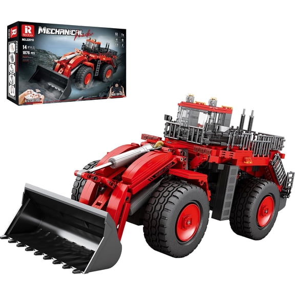 Ylutex Bulldozer Building Blocks Set 22010, Engineering Vehicle Model Kit for Adults, Remote Control Excavator Toy with 4-Wheel Drive, 1876 Pieces