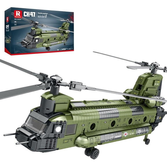 Ylutex CH-47 Helicopter Building Block Set, Military Helicopter Toy Aircraft Building Block Model Kit, Home Office Display or Collectible
