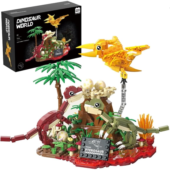 Ylutex Dinosaur World Building Block Set,Pterosaur Dinosaur Park Sets for adults,Pterosaur and Volcano Scene Building Block Sets(559pcs)