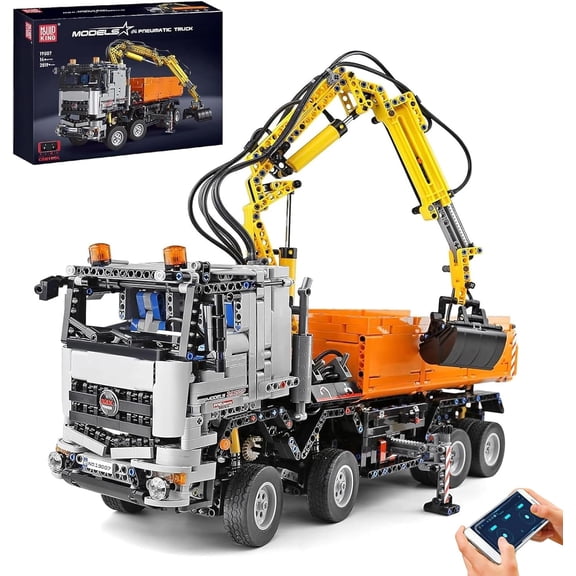 Ylutex Engineering Crane Pneumatic Truck Building Blocks Set, Engineering Truck with Remote Control and Motors, 2819 Parts Large MOC Remote Control Car Clamp Blocks Block Set