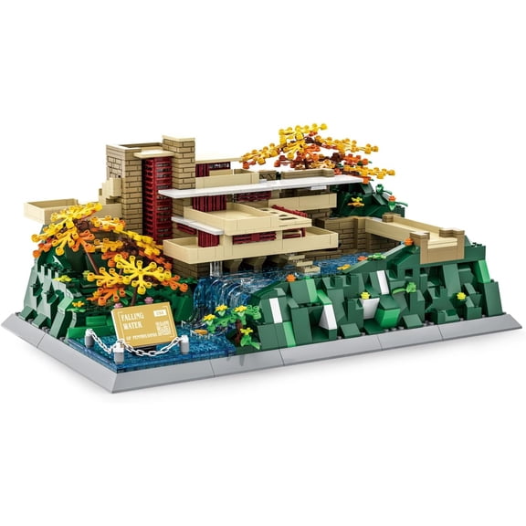 Ylutex Fallingwater Pennsylvania Building Block Set with 1221Pcs,World Landmark Architecture Model Collectible Toy for Adults