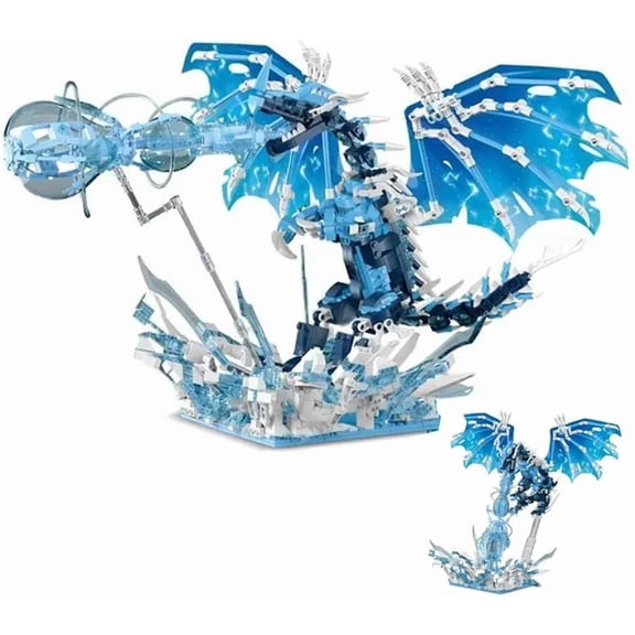 Ylutex Ice Dragon Building Block Set with Lights, 1786 PCS MOC Dragon Model, Creative STEM Toy & Collectible Gift for Adults & Teens, Home Decor