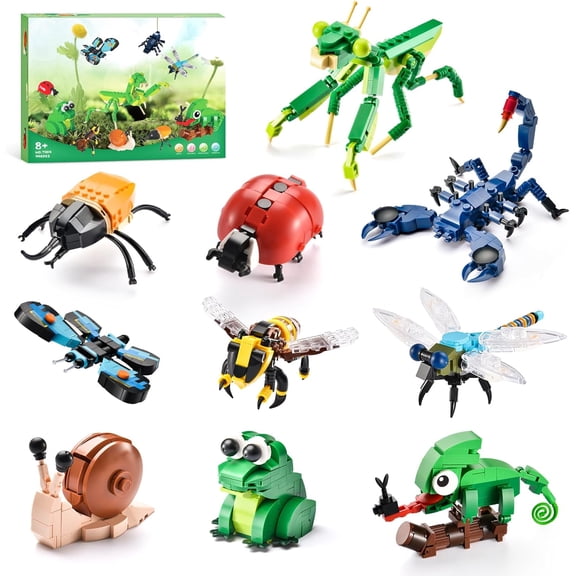 Ylutex Insects Collection Building Block Set for Adults, 10 Packs Bug Building Blocks Set, Animals Insect Bug Model Building Block Set Toys