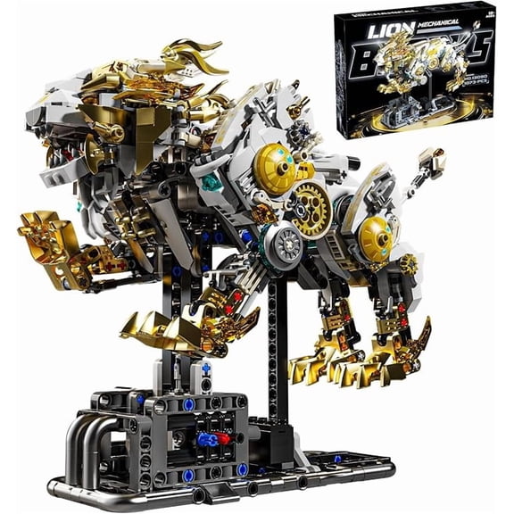Ylutex Mechanical Lion Building Block Toy Set Futuristic Mechanical Beast Model with Movable Parts & Gears Premium Mechanical Building Kit with Display Stand