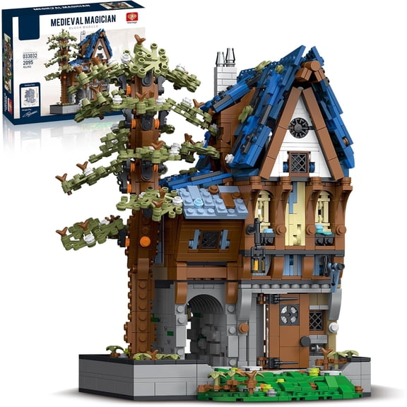 Ylutex Medieval Magician Cabin Building Block Set with Lights,2095 PCS Modular Tree House Architecture Collectible Fantasy Model Kit for Adults Teens Home Decor