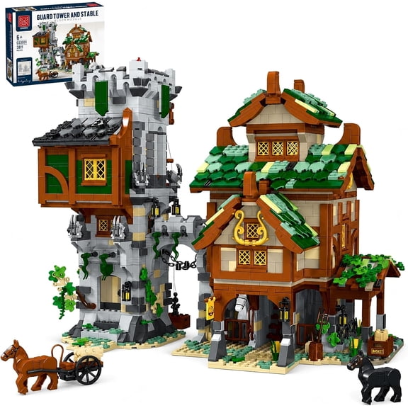 Ylutex Medieval Town Stable Guard Tower House Building Block Set Collectible Model for Adults, Compatible with L-brand Architecture Modular Home Office Decor for Adults - 3811PCS