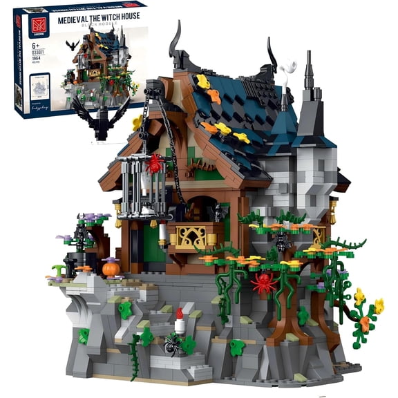 Ylutex Medieval the Witch Hut Building Block Sets,Collectible Model for Adults, Compatible with L-brand Mystery Architecture House Halloween Home Office Decor for Adults - 1964PCS