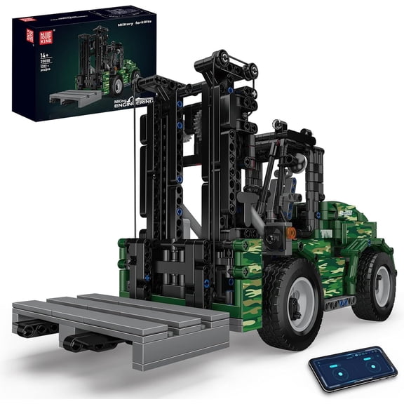 Ylutex Military Forklift Truck Building Block Set, 1312 Pcs Heavy-Duty Shelf Lifted Truck Building Model Kit, APP & Remote Control Cargo Handling Vehicle Toy for Adults
