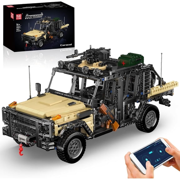 Ylutex Military Off-Road Truck Building Block Set, Remote APP Control Assault Car Model Construction Building Block Kits, Adult Collectible Model Vehicle Sets(1577 Pieces)