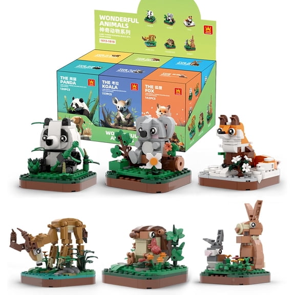 Ylutex Mini Animals Building Blocks Set,Land Animal Themed Collection Construction Building Bricks Toy,Cute Home Decors,(6 in 1)