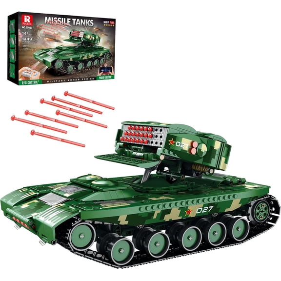 Ylutex Missile Tank Building Blocks Set for Adults,Military Tanks Model with Remote Control,STEM Building Toys Kit(1449 Pcs)