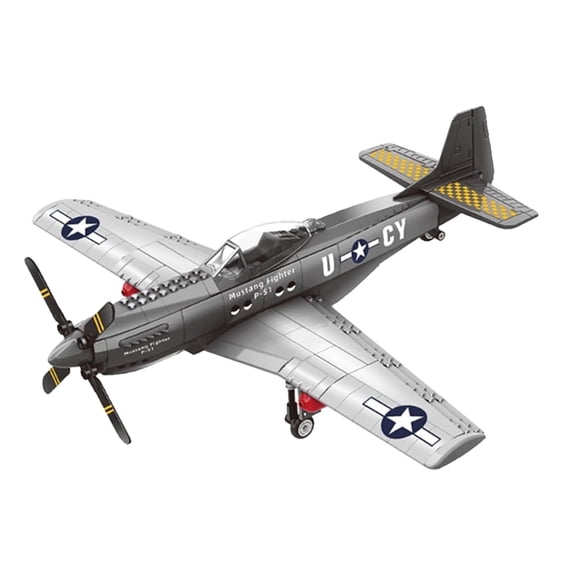 Ylutex P-51 Mustang Fighter Jet Building Block Set, 256 Piece WWII Military Aircraft Model, Compatible with Lego-Fighter