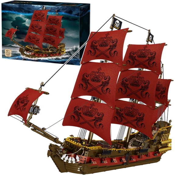 Ylutex Revenge Pirate Ship Building Block Model Kit, Pirates Building Boat Set for Adults & Collections Enthusiasts, Display Building Block Ship Model with Detachable Decks 4400+PCS