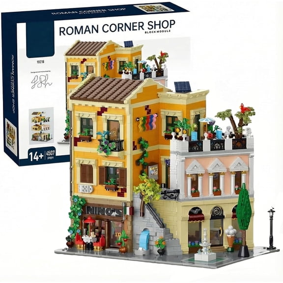 Ylutex Roman Corner Shop Modular Building Blocks, 4507 Pieces City Street View Construction Kit with LED Light, Collectible Display Model for Adults, Creative Gift for Architecture Enthusiasts