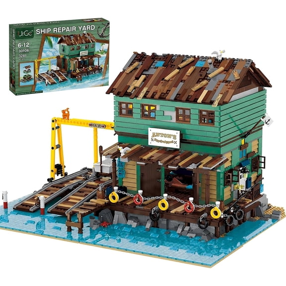 Ylutex Ship Repair Yard Building Set Fisherman's Harbor Collectible Model for Adults, Compatible with Lego House Town Architecture Street View Home Office Decor for Adults - 3281PCS