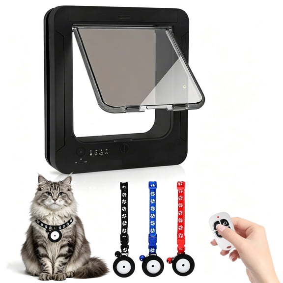 Ylutex Smart Cat Door with 3 Collar Sensor Key,RFID Cat Door Collar Activated with Remote Control,4 Way Locking Cat Flap Automatic Pet Door Interior & Exterior,Flap Opening is 7.67 (H) by 7'' (W)
