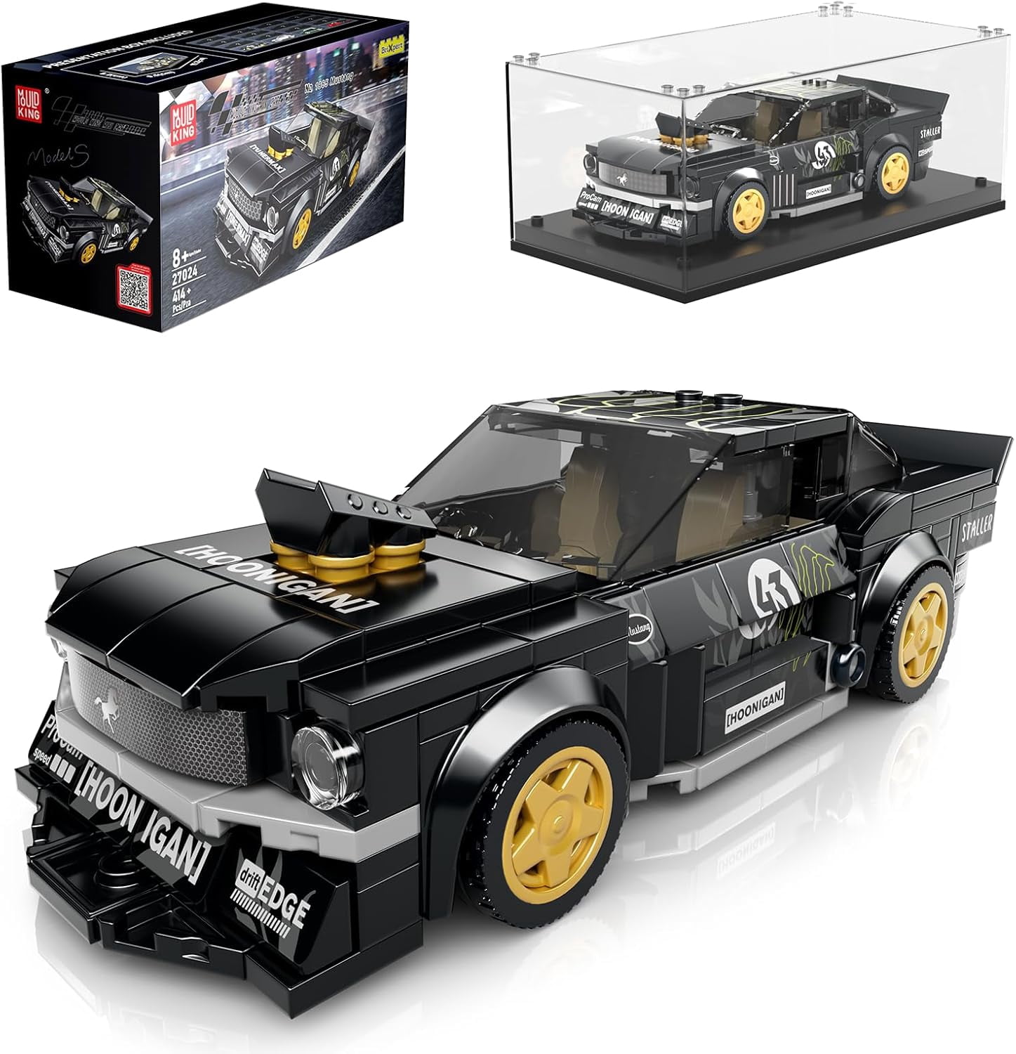 Ylutex Super Car Building Toys with Acrylic Display Case Model Race Car Toy Building Blocks Kit, Collectible Racing Vehicle Set for Adults