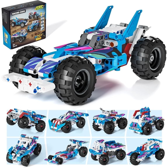 Ylutex Technic 9 in 1 Pull-Back Car Building Block Set,Off-Road Race Vehicle Models, STEM Engineering Toy compatible with major brand