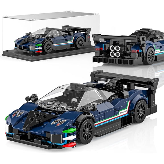 Ylutex ZondaR Speed Champion Technic Car Building Block Set & Acrylic Display Case, MOC Classic Race Cars Block Set for Adults, Creative Cool Vehicles Model Building Block Set (447Pcs)