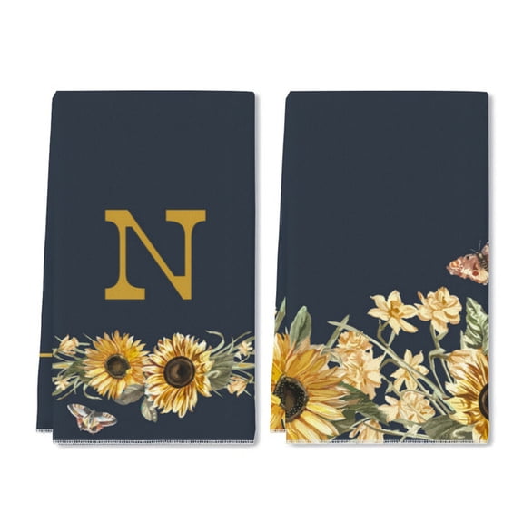 Ymaotrade 2 Pcs Monogram Letter N Kitchen Towels for Home Decor Sunflower Family Last Name Initial Dish Towels, Ultra Absorbent Bar Drying Cloth Hand Towel Housewarming Gifts60×40cm