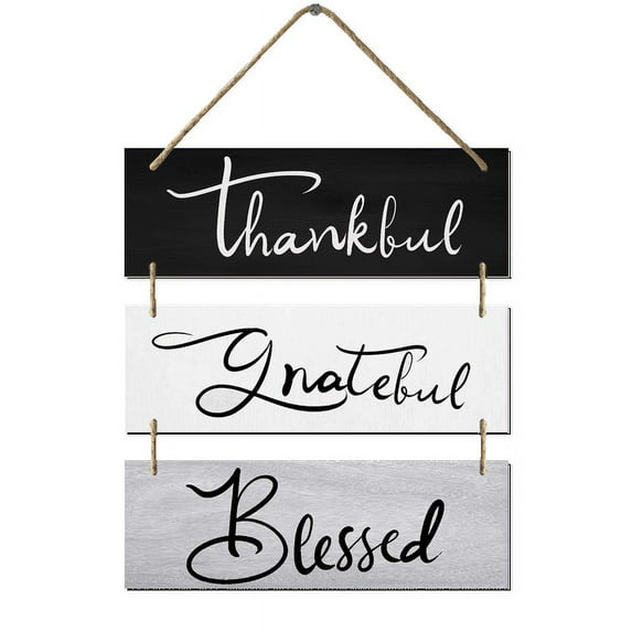 Ymaotrade 3 Pcs Thankful Grateful Blessed Wooden Sign, Thanksgiving Wall Decor Thankful Wood Welcome Sign Rustic Farmhouse Door Hanger for Front Door Porch,Autumn Home Kitchen Decoration 12"×12"