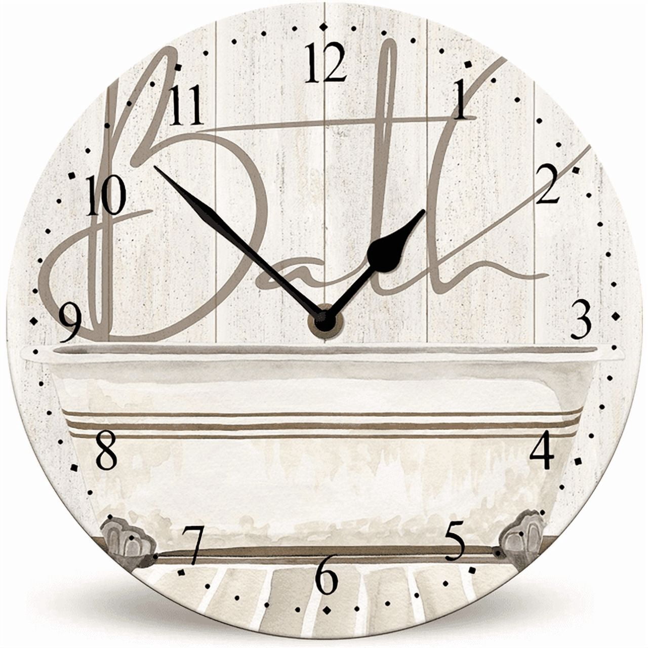 Ymaotrade Bath Decorarion Wood Wall Clock 10in Battery Operated Non-Ticking Wall Clock, Rustic Farmhouse Style Wall Clocks for Coffee Home Bathroom Washroom Funny Restroom Toilet