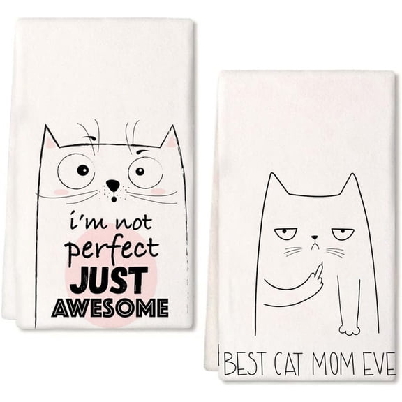 Ymaotrade Funny Cat Kitchen Towels Dish Towels Set of 2, I'm Not Perfect Just Awesome Cat Tea Towels, Cat Theme Hand Towels, Perfect for Cat Lovers Housewarming Gifts 60×40cm