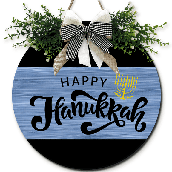 Ymaotrade Happy Hanukkah Wooden Hanging Sign Grey Stars of David, Jewish Festival of Lights, Chanukah Decoration, Jewish Decorations for Home Kitchen Front Door Decor 12in