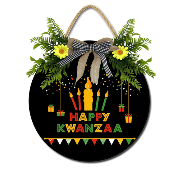 Ymaotrade Happy Kwanzaa Sign for Front Door Rustic Wooden Kwanzaa Decor Sign for Home Farmhouse Decoration African Heritage Holiday Party Outdoor Decorations 12"