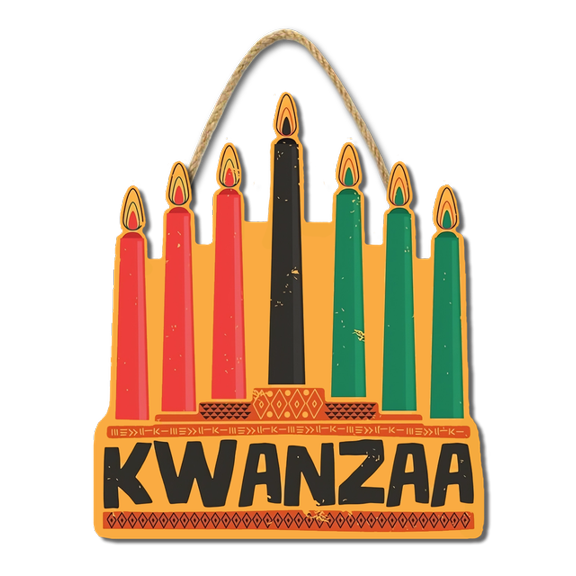 Ymaotrade Happy Kwanzaa Wooden Sign, Kwanzaa Wall Hanging and Decor for Home or Office, Kwanzaa Decorations for Front Door Porch Kwanzaa qrnaments 12"
