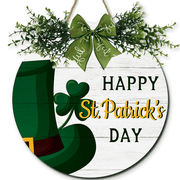 Ymaotrade Happy St Patricks Day Sign Front Door Decor, Green Shamrock Farmhouse Wood Door Hanger, Rustic Wooden Wreath Pediment Plaque Outdoor Indoor Wall Hanging Decorations 12"