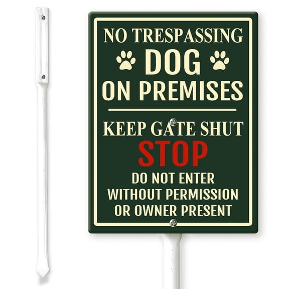 Ymaotrade No Trespassing Dog On Premises Keep Gate Shut Yard Sign with Stakes 7×8.8in, Sturdy Aluminum Yard Signs Rust Free, Warning Signs for Home, Dog House Sign Decorations