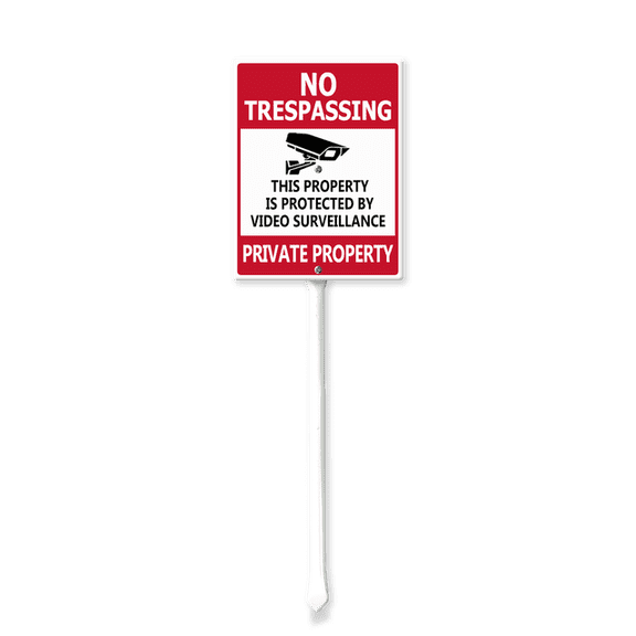 Ymaotrade No Trespassing - This Property Is Protected By Video Surveillance, Private Property Signs for Yard with Stake, Sturdy Aluminum Sign Rust Free for Yard Garden Lawn Outdoor 4.6×6 inch