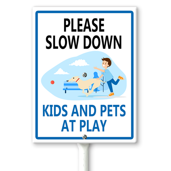 Ymaotrade Please Slow Down - Kids And Dogs At Play Yard Sign with Stakes 8in×12in, Sturdy Aluminum Lawn Signs Rust Free, Kids Playing Sign for Street - Children at Play Safety Signs