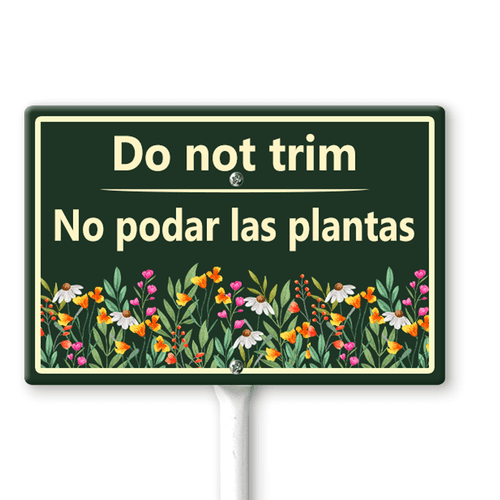 Ymaotrade Do Not Trim - No Podar Las Plantas Yard Sign with Stakes 12×8in, Sturdy Aluminum Yard Signs Rust Free, Bilingual Plant Sign in English and Spanish Garden Bushes Signs