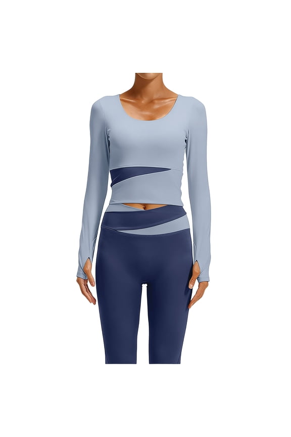 Crop Workout Tops for Women Long Sleeve Scoop Neck Slim Athletic T-Shirts Tight Yoga Shirts with Thumb Holes