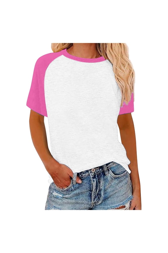 Plus Size Tops for Women Short Sleeve Crew Neck Color Block T Shirts Soft Casual Tees Loose Fit Blouses