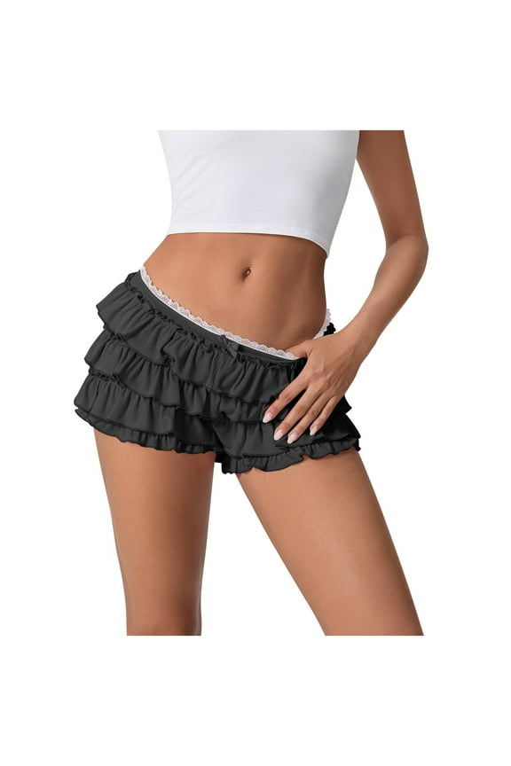 Women Ruffle Tiered Booty Shorts Lace Low Rise Casual Bodycon Bloomers Slim Summer Streetwear Boyshorts