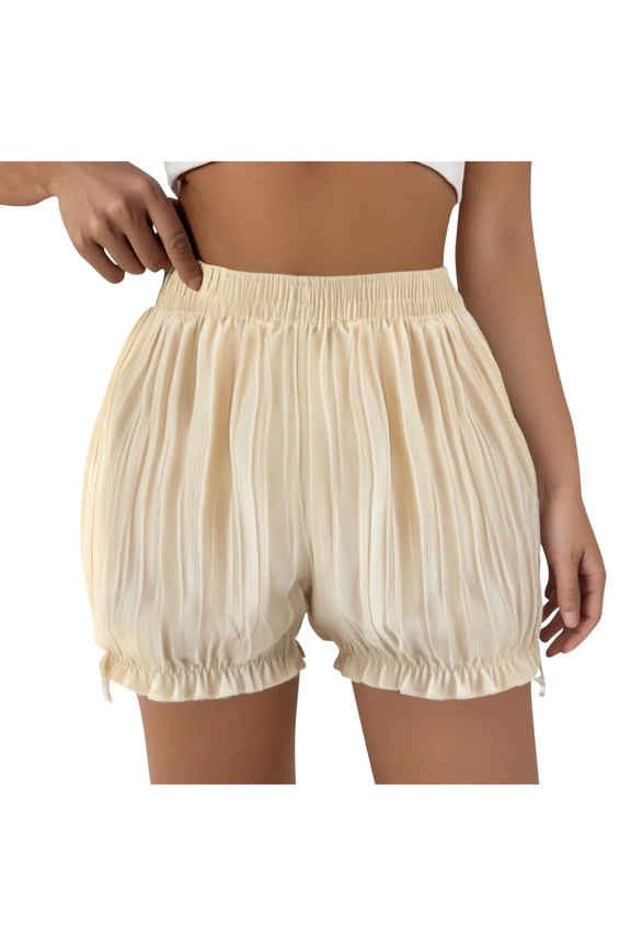 Women's Plus Size Lantern Boyshorts Elastic High Waisted Pleated Ruffle Hem Casual Bloomers Lounge Pajama Shorts