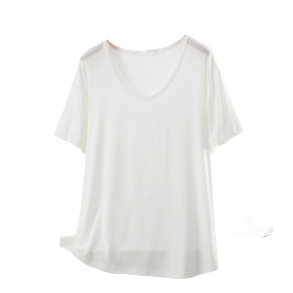 Ymauqau Women's Plus Size Pajama Tops Soft Comfy Short Sleeve Scoop Neck Casual Sleep T-Shirts Lounge Tee Blouses