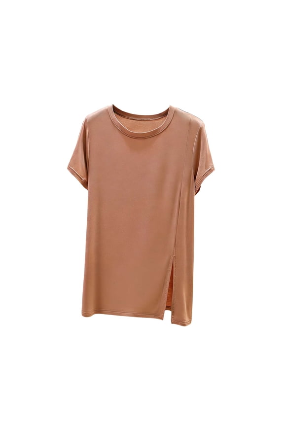 Women's Plus Size Tops Short Sleeve Crew Neck Side Split T-Shirts Trendy Casual Tees Soft Comfy Blouses