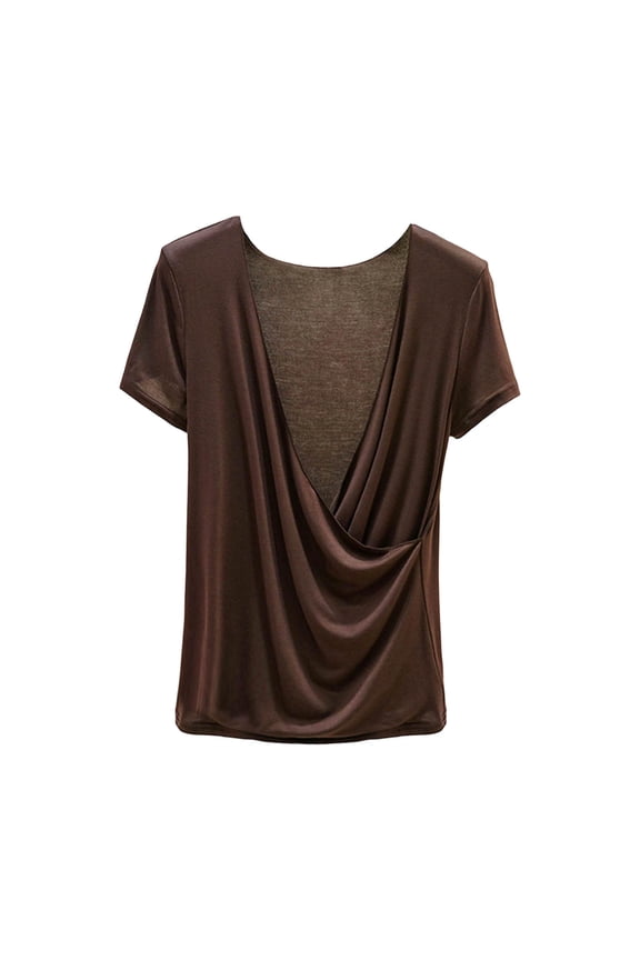 Women's Plus Size Tops Short Sleeve Deep V Neck Crossover Ruched T-Shirts Soft Casual Tees Loose Comfy Blouses