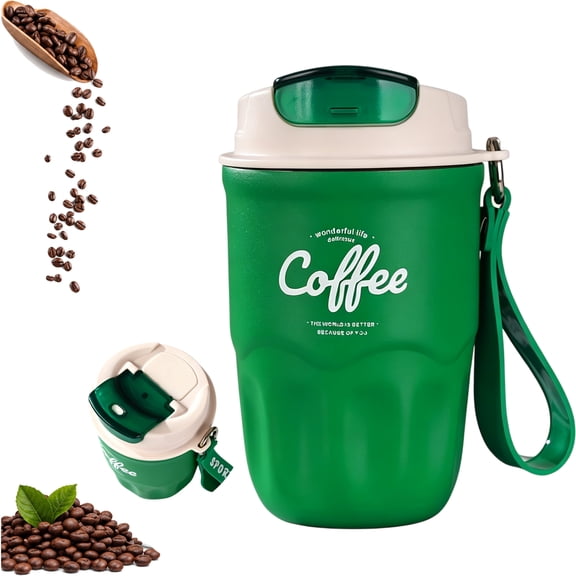 Ymbolf Coffee Vacuum Flask, Portable Coffee Cup with Lid & Handle, coffee vacuum flask 12oz, for Home,Office,and Outdoor,Insulated Travel Drinkware(Green [Standard Version])