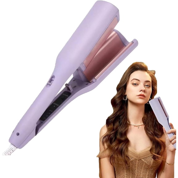 Ymbolf Hair Crimper Waver, 3 Barrel Curling Iron with Negative Ions, Anti-Scald Beach Wave Hair Tool for Women ,15-Second Heat-Up ，Create Frizz-Free French Curls Effortlessly Curling Irons(Purple)