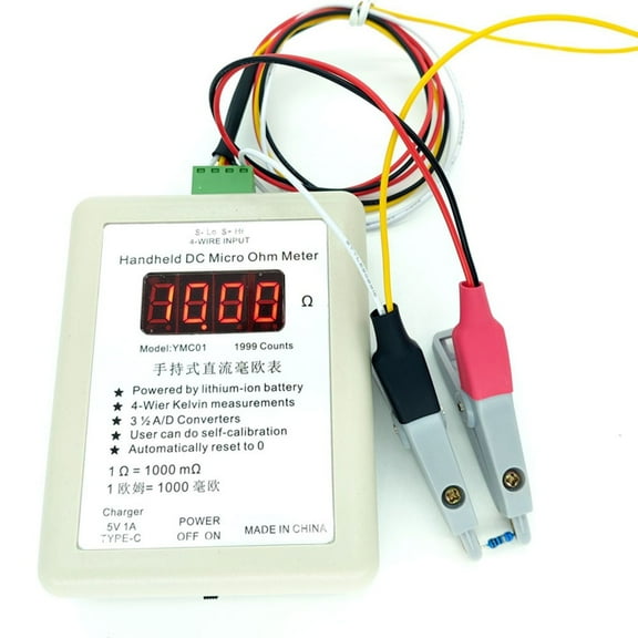 Ymc01 Rechargeable Handheld Dc Milliohmmeter Dc Low Resistance Tester Meter Four Wire Kelvin Measurement