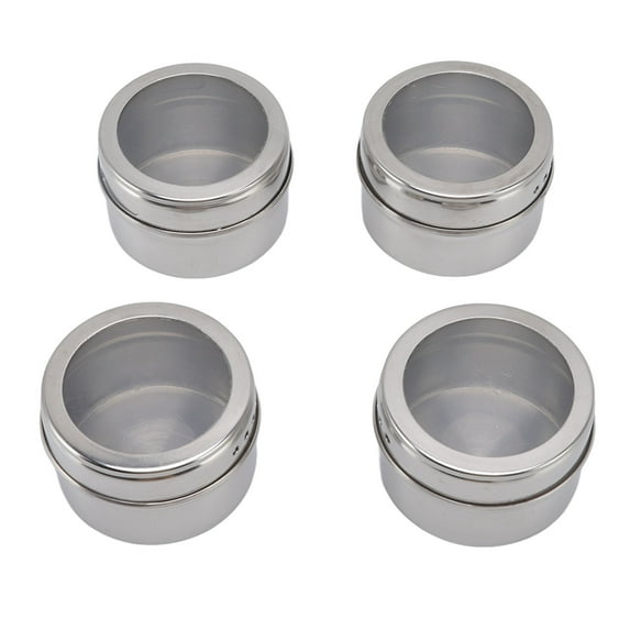 Ymiko 4Pcs Magnetic Spice Jars Magnetic Design Stainless Steel Clear Sift Pour Lids Magnetic Spice Tins For Seasoning Spice,Magnetic Spice Containers,Magnetic Spice Jars