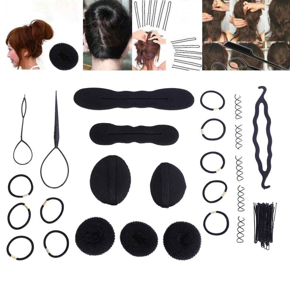 Topsy Tail Hair Tools,TsMADDTs 4 Pcs Hair Loop Styling Tool Topsy Tail Loop  French Braid Loop Tool Topsy Tail Kit with 10pcs Hair Ties, 2 Colors