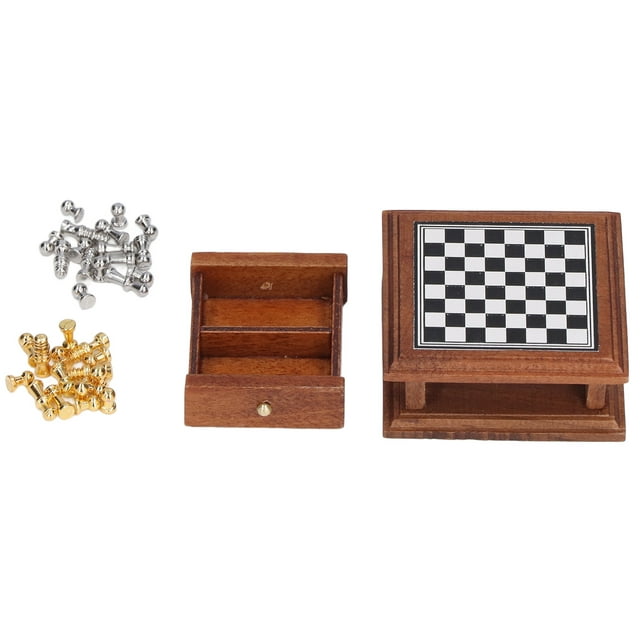 Ymiko Miniature Chess Set 1:12 Doll House Exquisite Mini Chess Set Home Decoration Gift,Chess Table Set,Chess Board Set