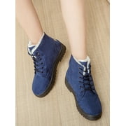 Ymiytan Women Boots Ankle Platform Warm Suede Snow Boots Winter Lace Up Flat Booties Comfortable Shoes